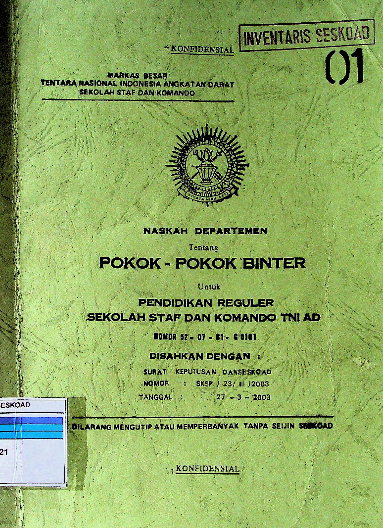 Pokok Pokok Binter Pendidikan Reguler Sekolah Staf Dan Komando Tni Ad